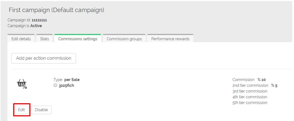 Screenshot che mostra l'interfaccia di configurazione delle commissioni in Post Affiliate Pro.