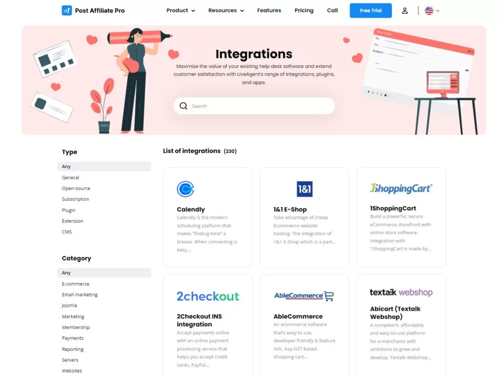 Grafico che illustra le integrazioni di Post Affiliate Pro.