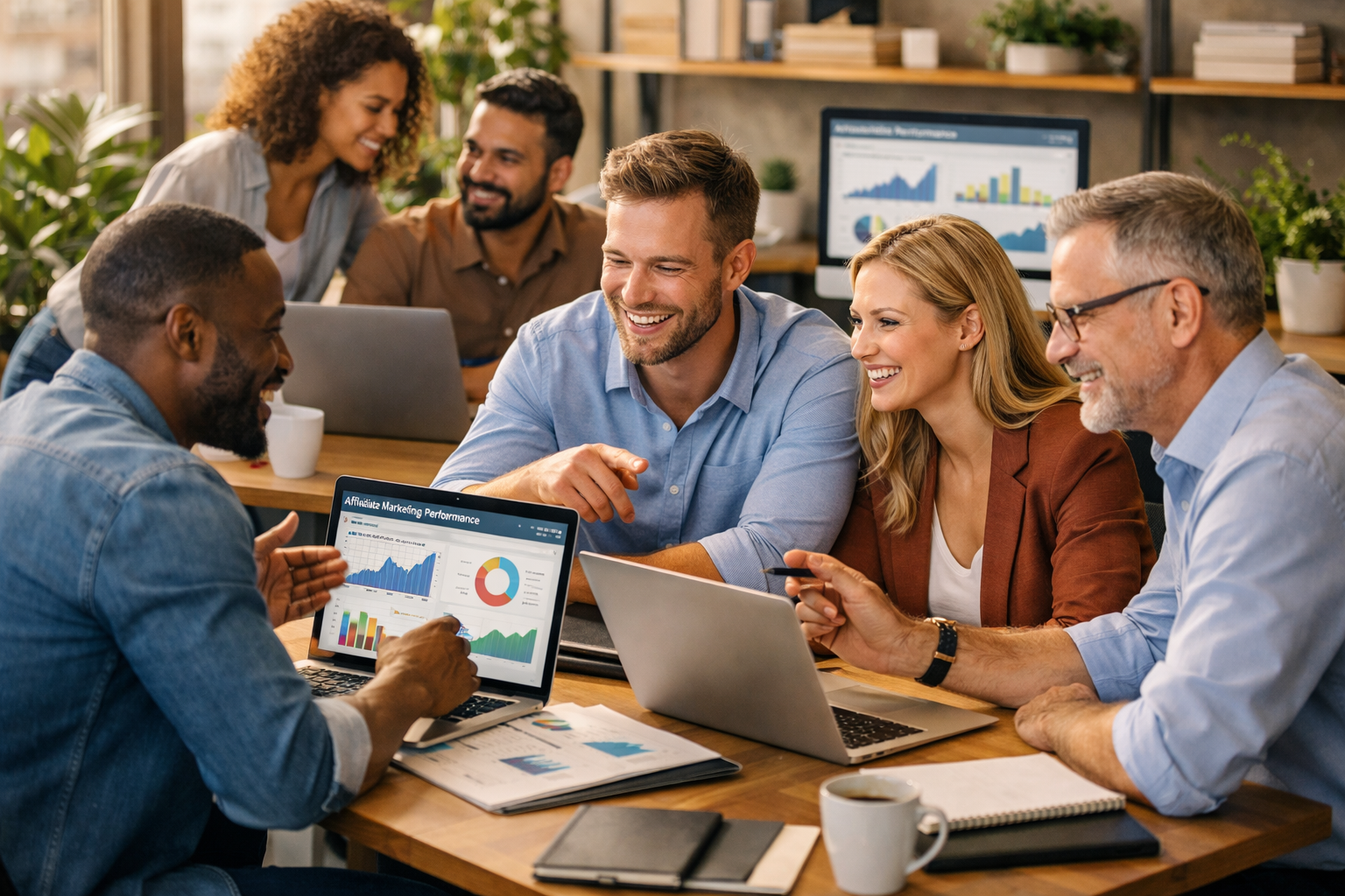 Team professionale di affiliati diversi che collaborano in un ambiente d'ufficio moderno