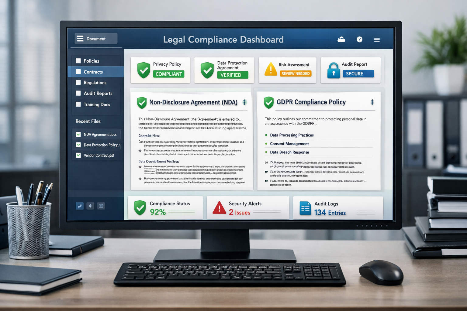 Dashboard digitale di conformità legale con funzionalità di sicurezza