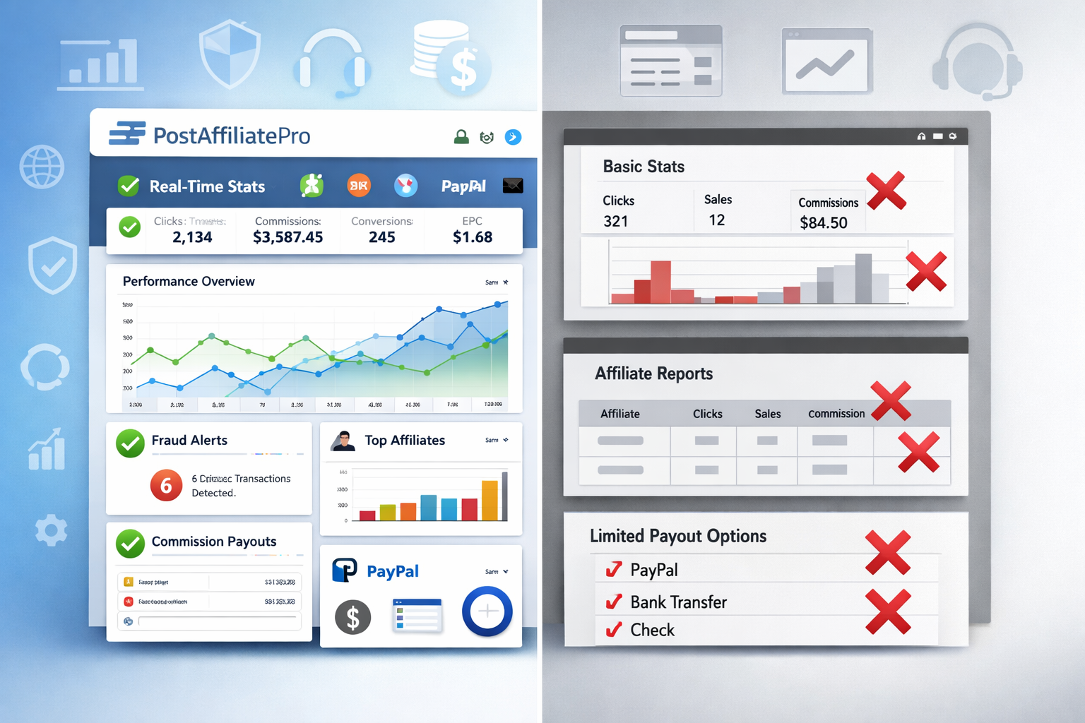 Comparison of PostAffiliatePro with competitor affiliate marketing software platforms