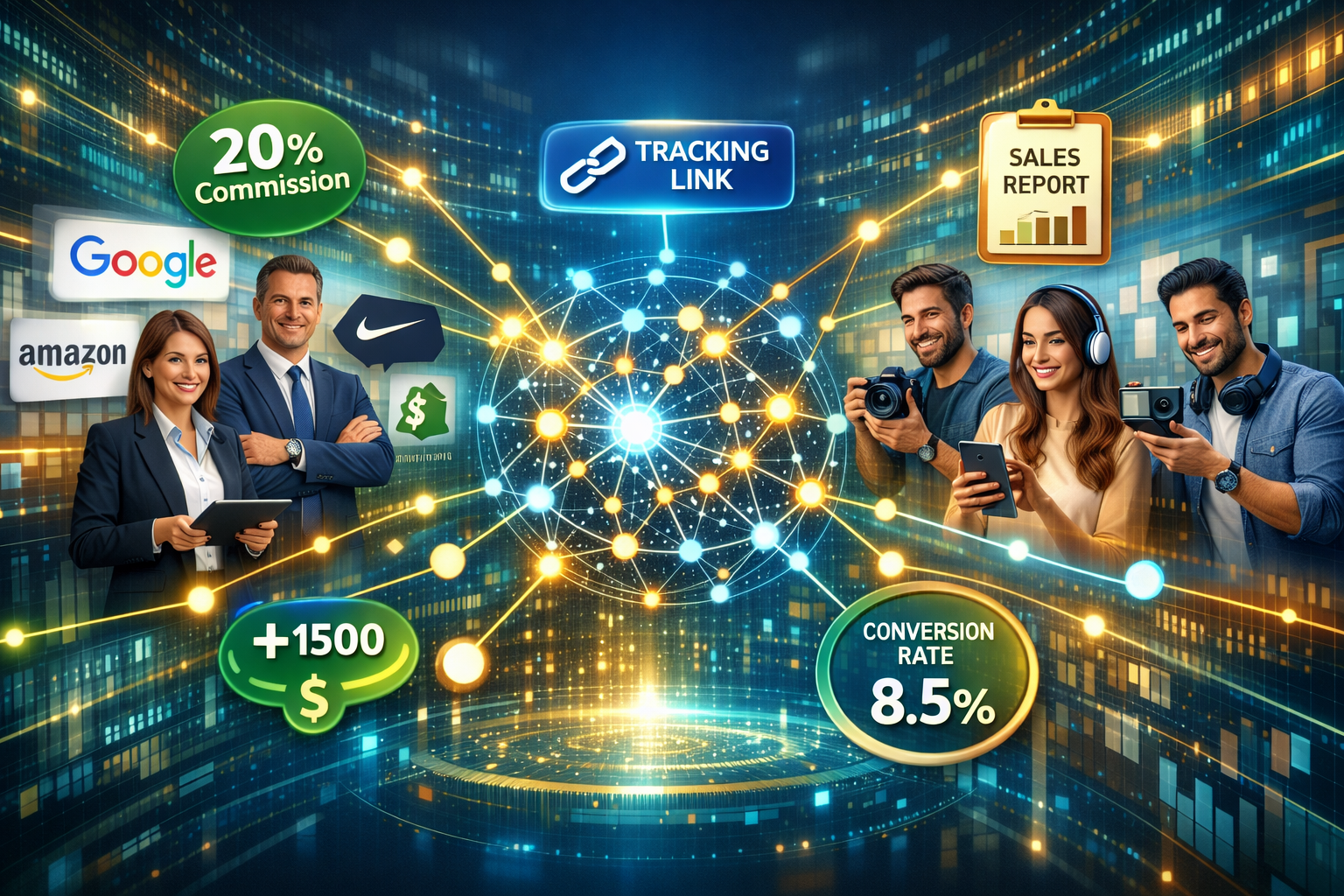 Network di affiliazione che connettono inserzionisti e affiliati tramite connessioni digitali