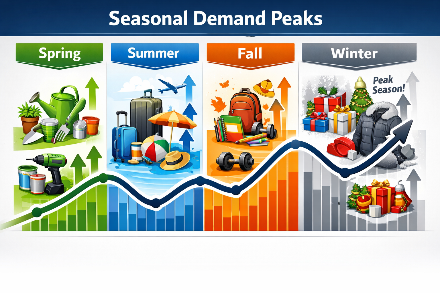 Dynamic seasonal trends visualization showing calendar timeline with seasonal demand peaks for different affiliate niches