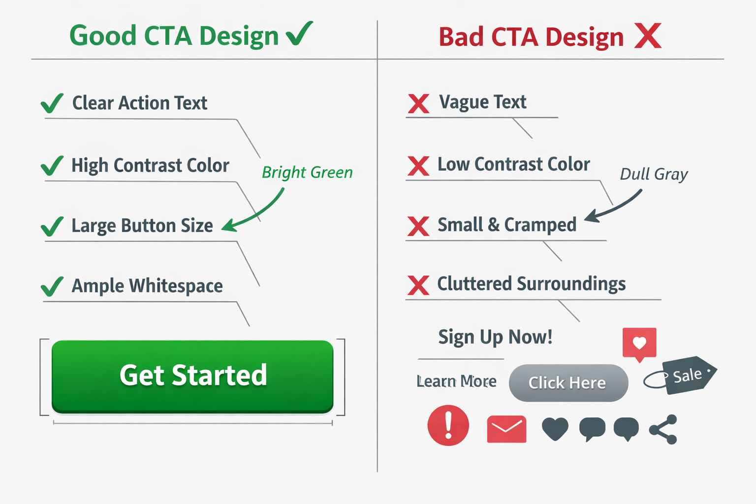 Good vs bad CTA button design comparison