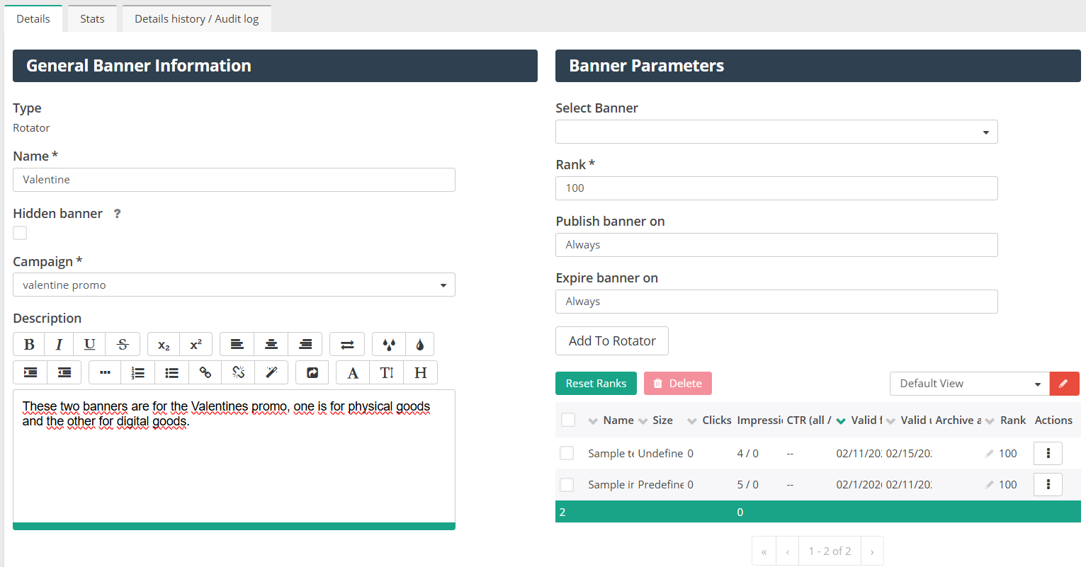 Configurazione del banner rotator per una campagna promozionale