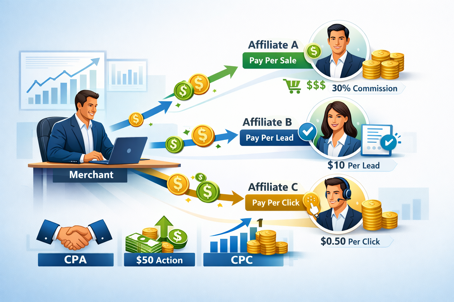 Modelli di Pagamento per Affiliati Più Comuni: PPS, PPC, PPL Spiegati