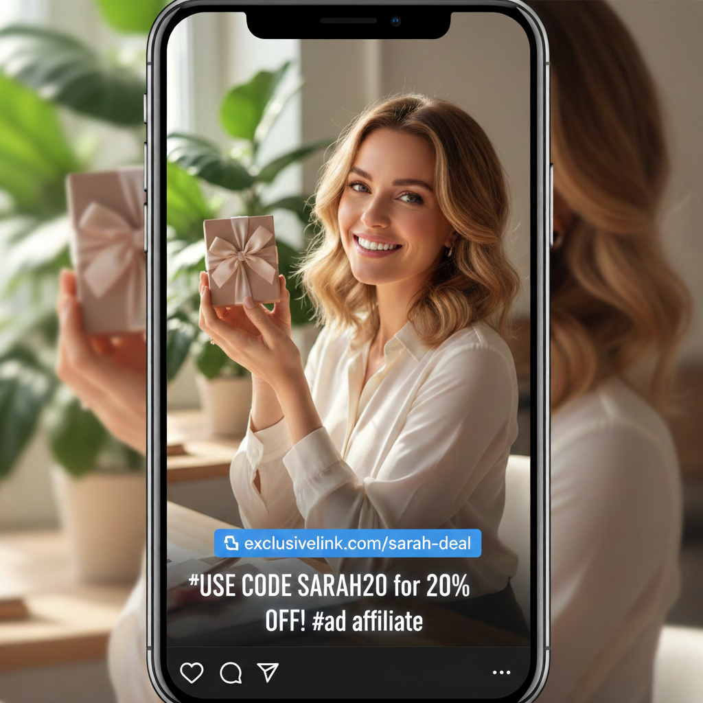 Influencer che condivide codici coupon personalizzati con il proprio pubblico