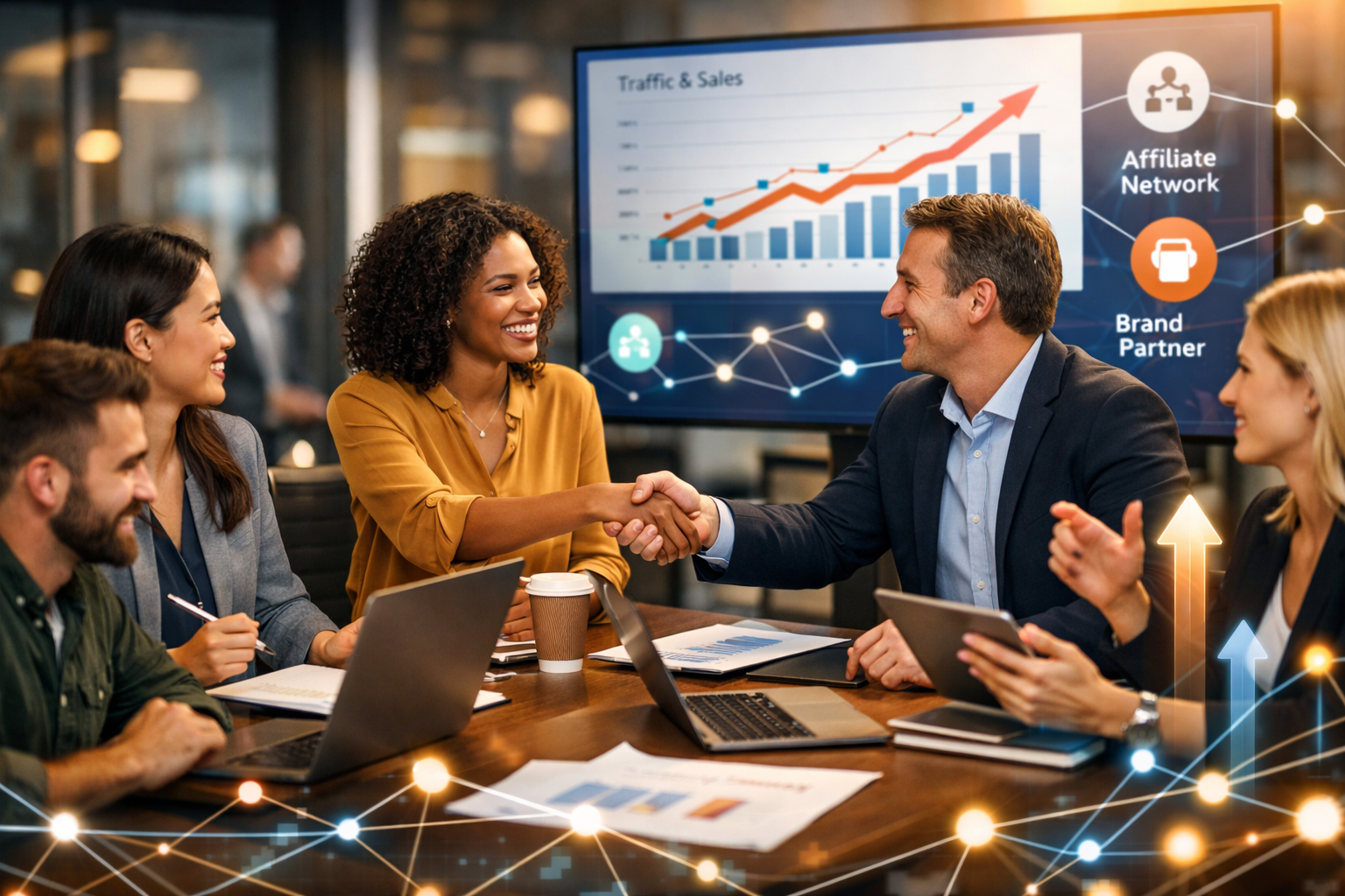 Un team professionale di affiliate marketing che collabora con rappresentanti di brand