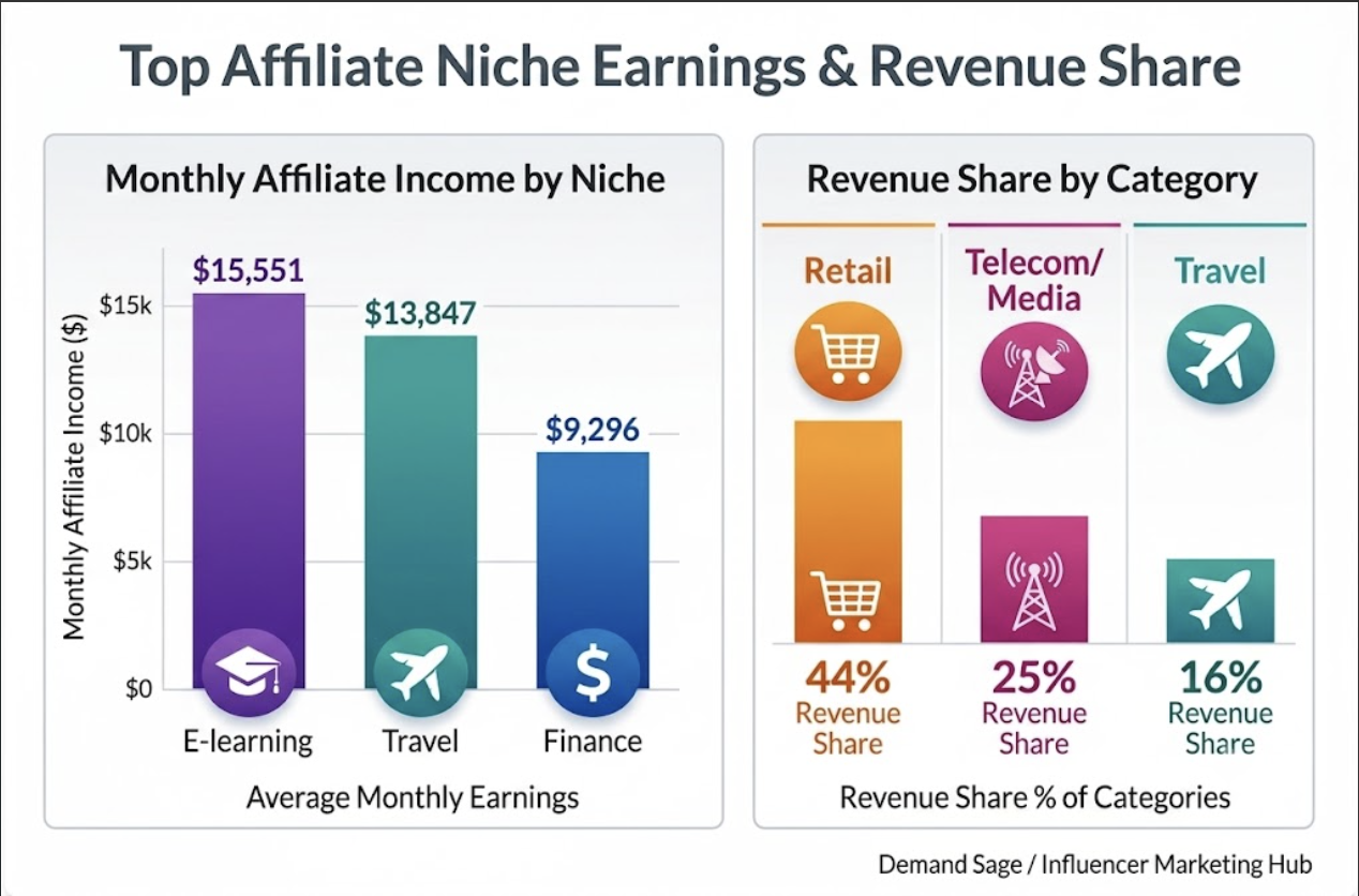 Grafico comparativo delle migliori nicchie di affiliazione marketing con guadagni e tassi di commissione