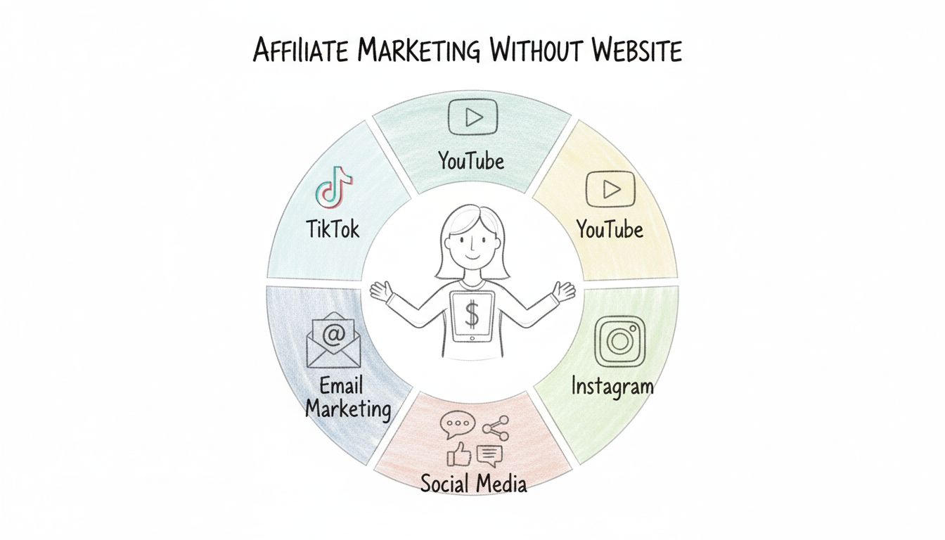 Canali di affiliate marketing senza sito web tra cui TikTok, YouTube, Instagram, Email Marketing