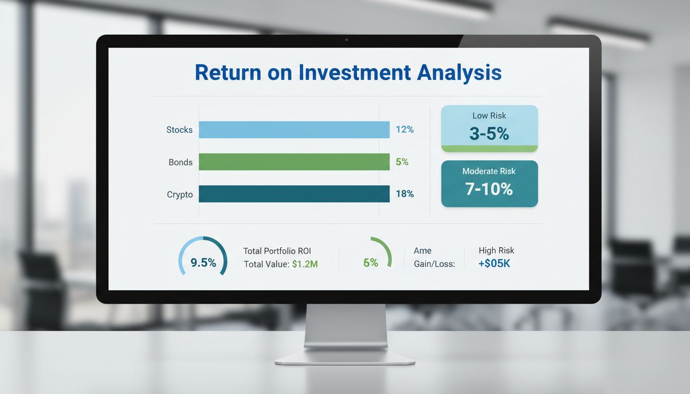 Dashboard dei parametri ROI che mostra i rendimenti degli investimenti in diverse categorie di rischio