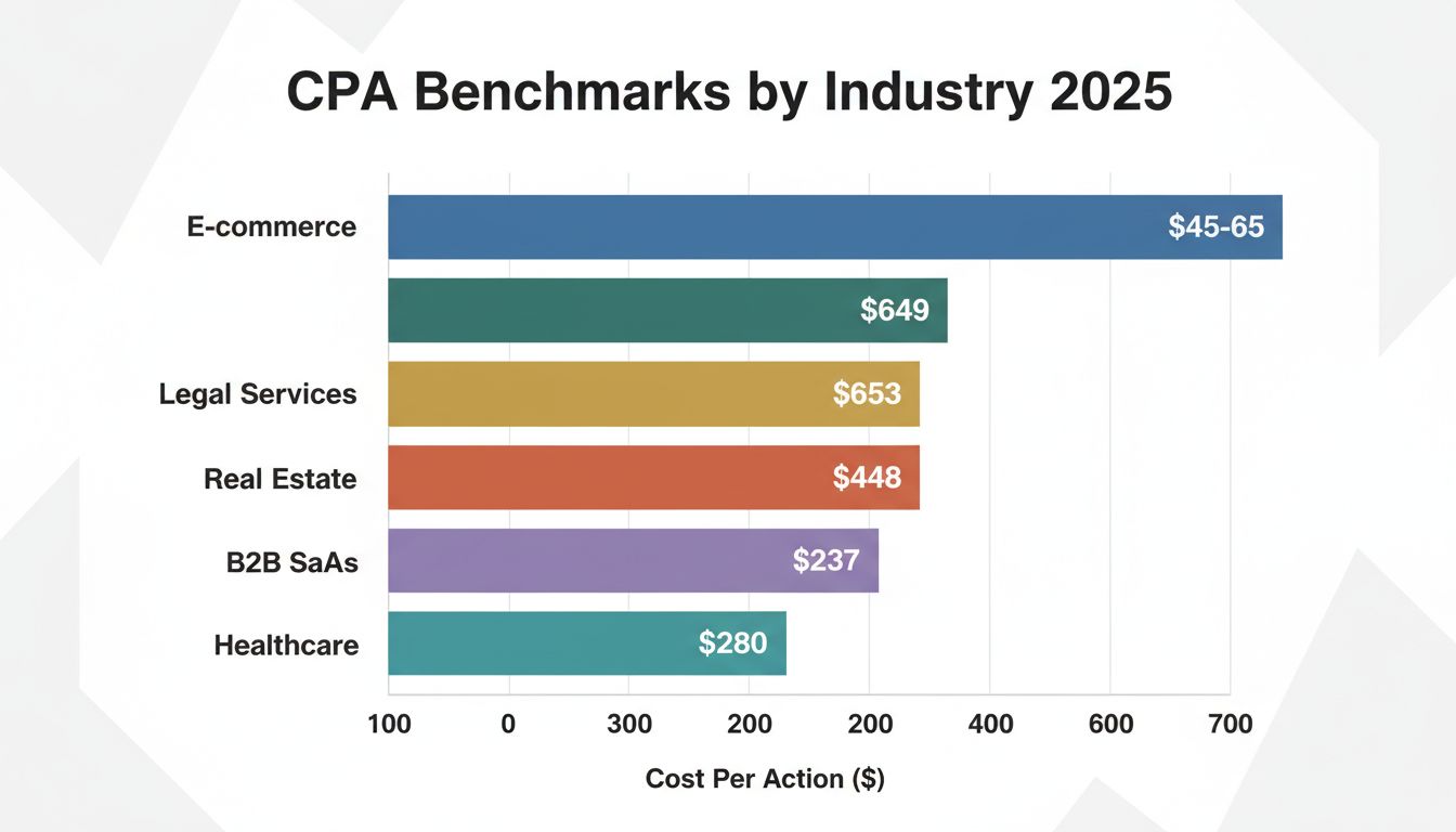 Benchmark CPA per settore 2025 che mostra il costo per azione nei diversi settori