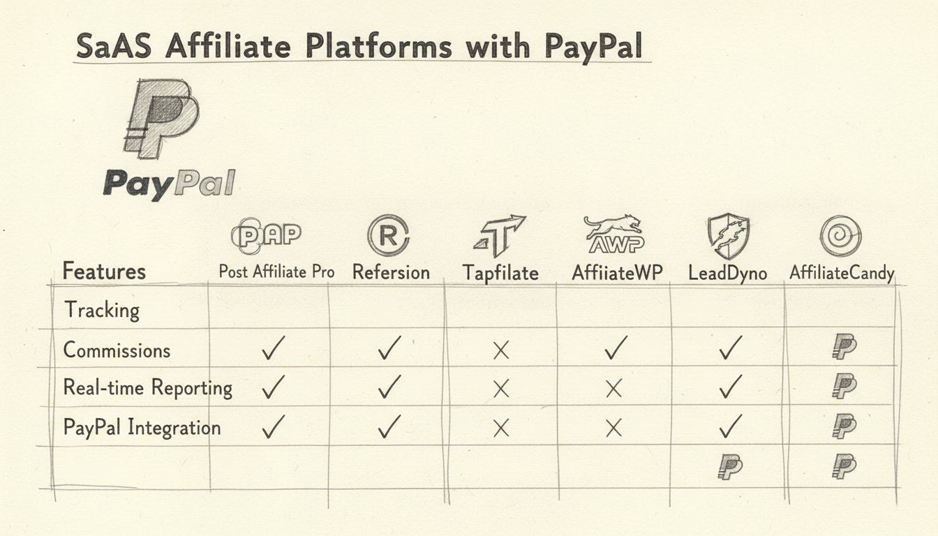 Diagramma di confronto di 6 piattaforme software di affiliazione per SaaS con integrazione PayPal