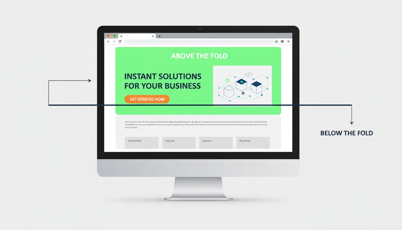 Schema di web design above the fold che mostra la finestra del browser divisa tra sezione visibile e scrollabile