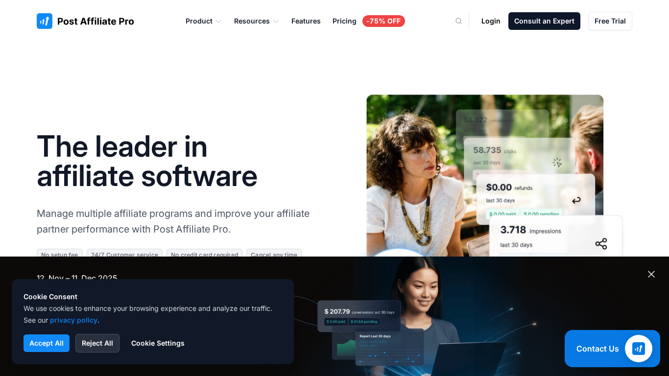 Dashboard e interfaccia di Post Affiliate Pro