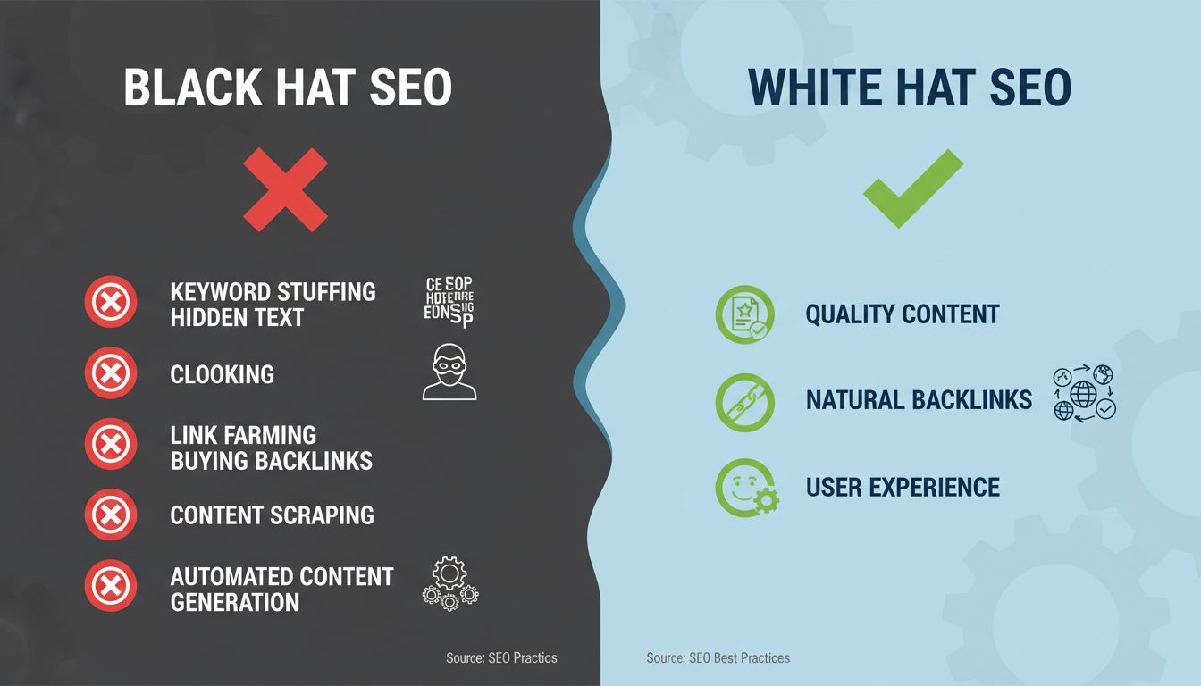 Confronto tra tecniche Black Hat SEO e White Hat SEO Infografica