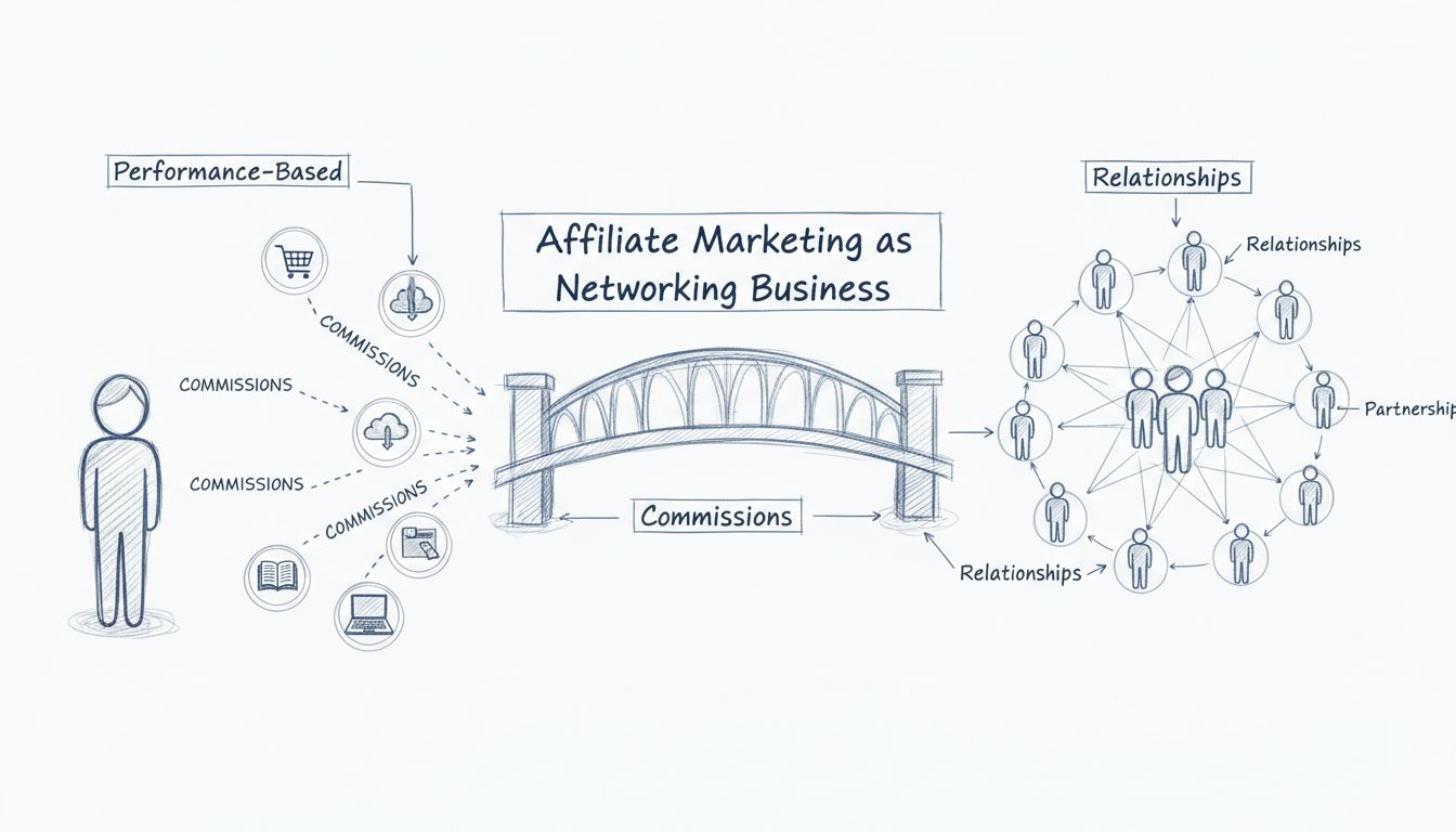 Diagramma disegnato a mano che mostra le relazioni di networking e le connessioni nel marketing di affiliazione