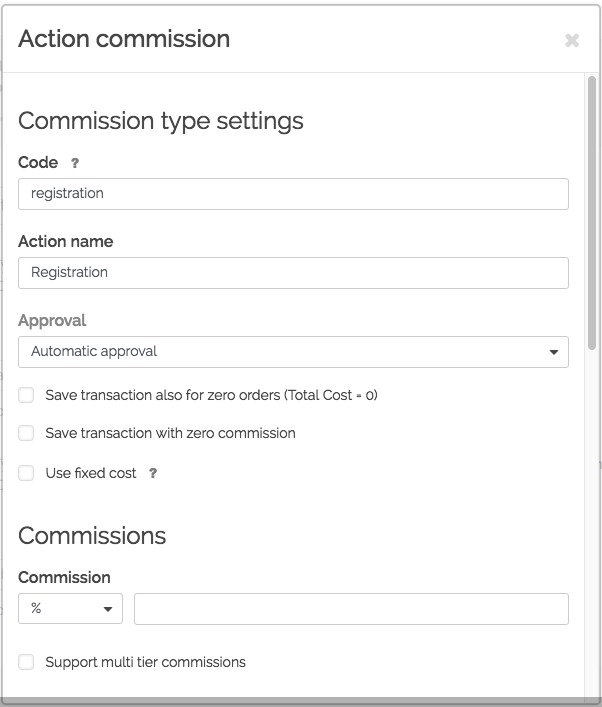 Commissione per azione in Post Affiliate Pro