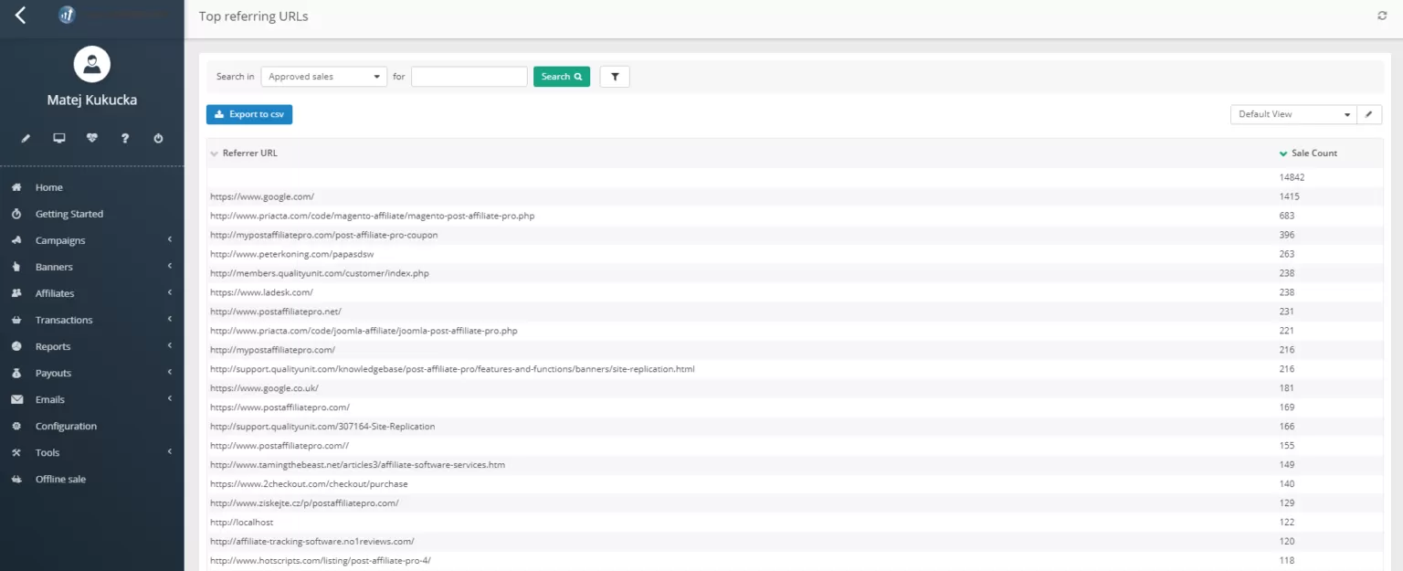 Post Affiliate Pro reports - top referring URLs