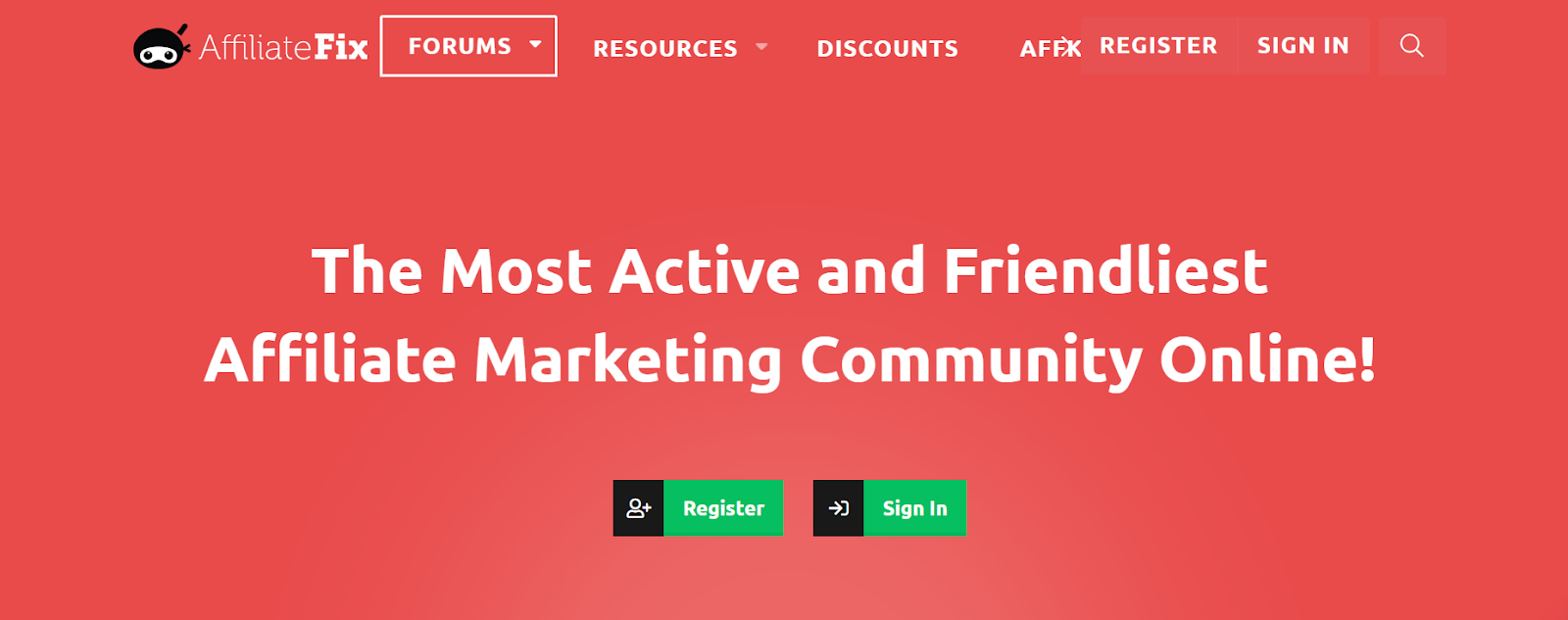 Homepage di Affiliate Fix - popolare community online di affiliate marketing