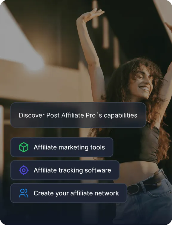 Un elenco delle funzionalità di Post Affiliate Pro, tra cui strumenti di affiliate marketing, software di tracciamento e creazione di network.