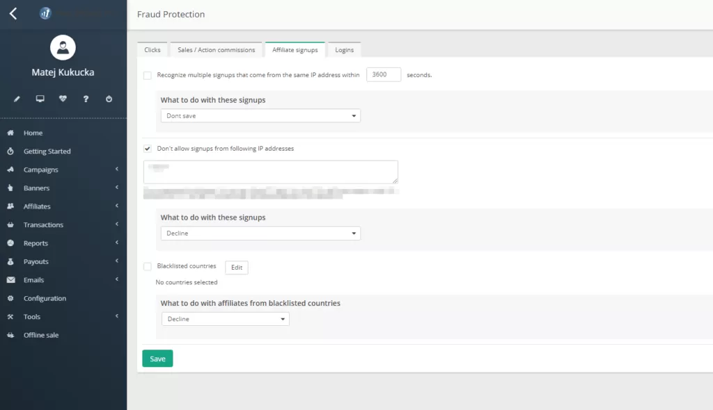 Illustrazione delle funzionalità di protezione antifrode di Post Affiliate Pro.