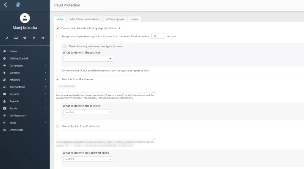 Grafico che mostra la configurazione della protezione antifrode in Post Affiliate Pro.