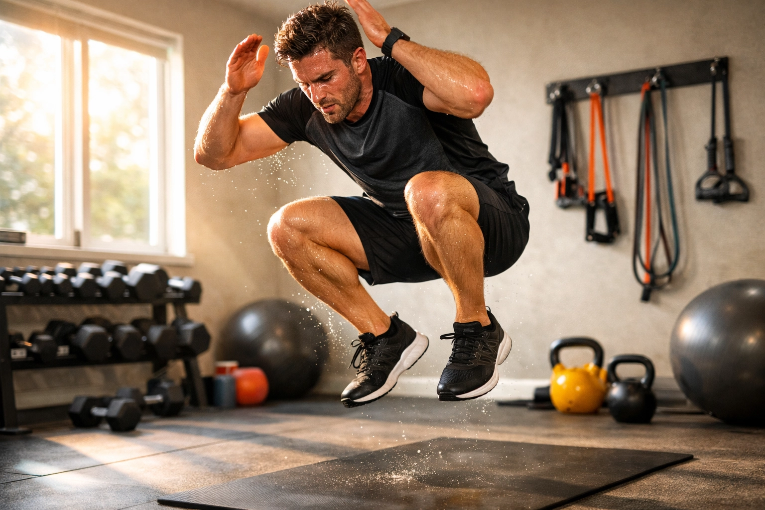 Allenamento HIIT dinamico che mostra attività fisica e chiarezza mentale