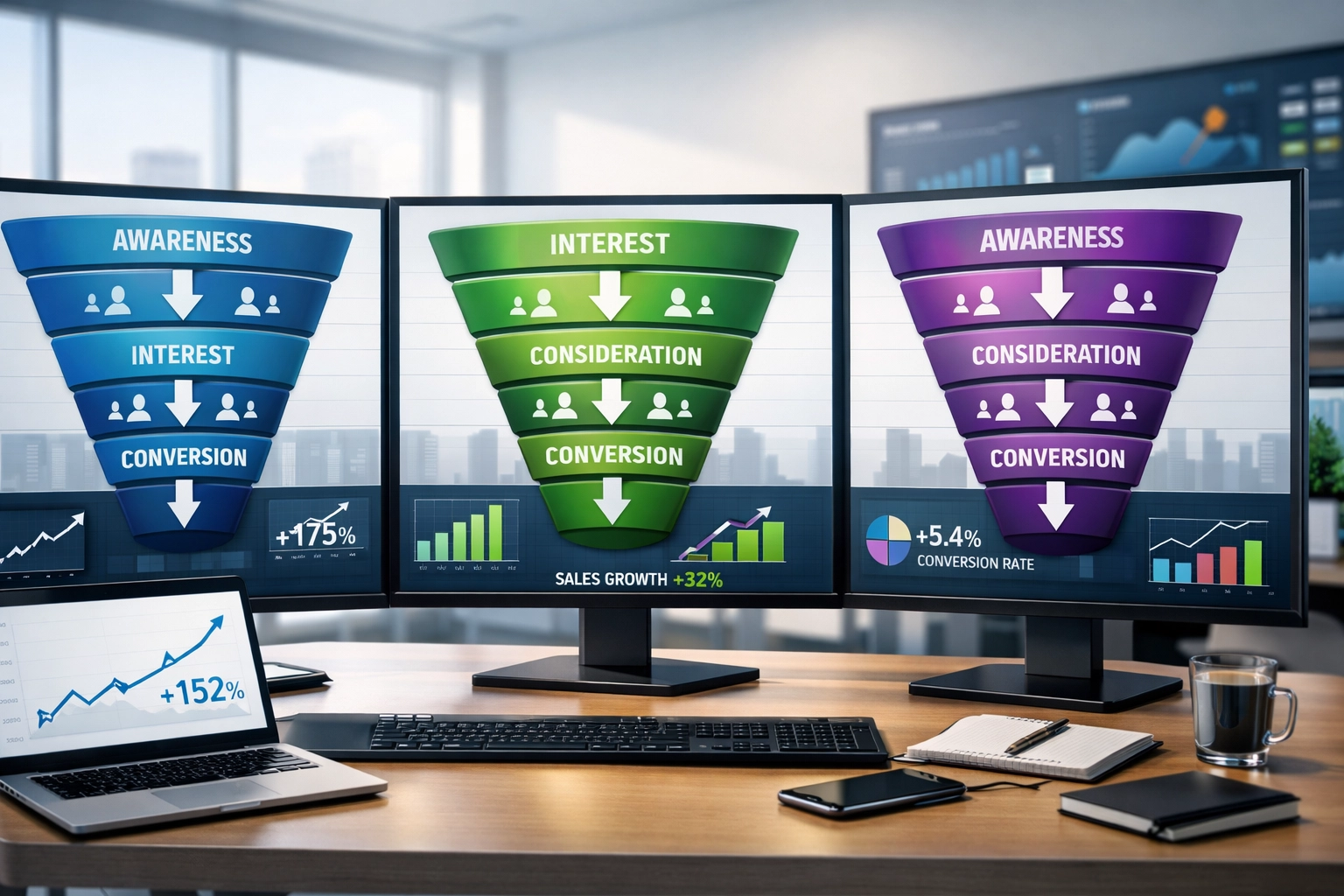 Visualizzazione del funnel di acquisizione clienti con dashboard di analytics