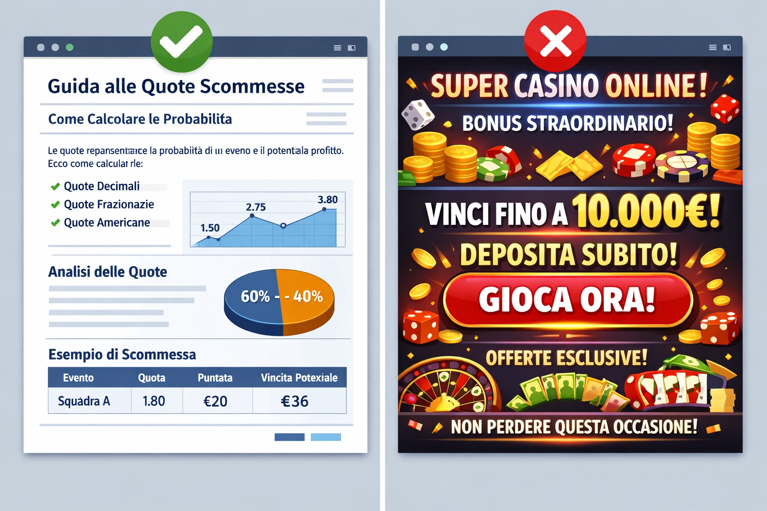 Esempi di contenuti affiliati conformi e non conformi