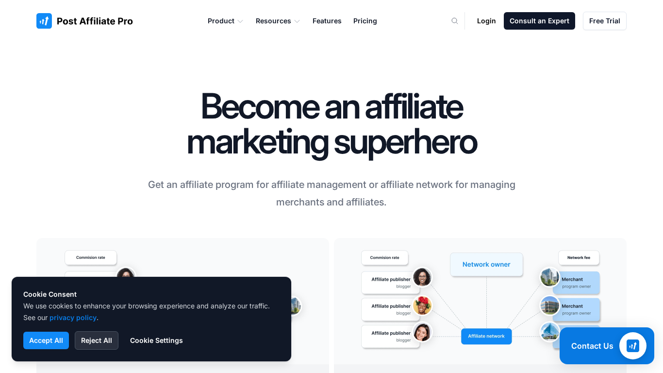 Dashboard PostAffiliatePro con interfaccia di configurazione in-page