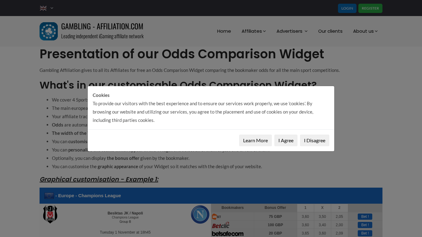 Widget confronto quote Gambling Affiliation