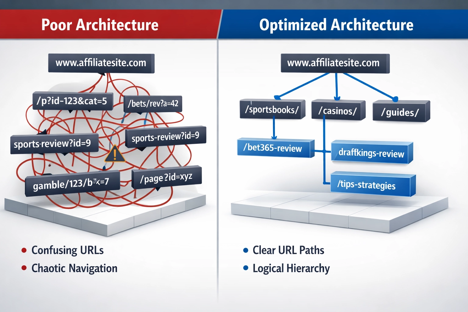 Confronto tra cattiva e ottimizzata architettura sito per affiliate betting