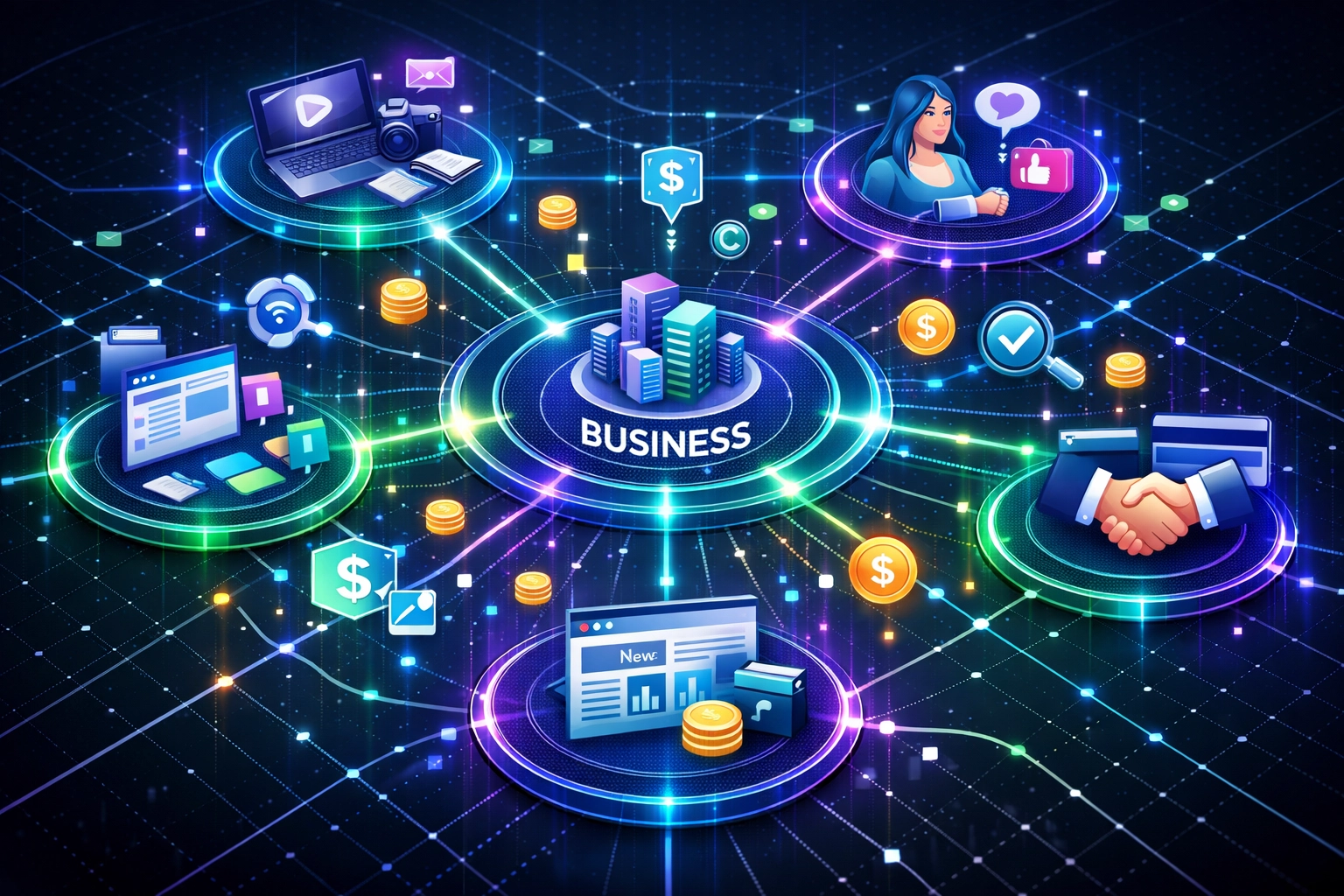 Ecosistema di network di affiliazione che mostra partner connessi e flusso di dati