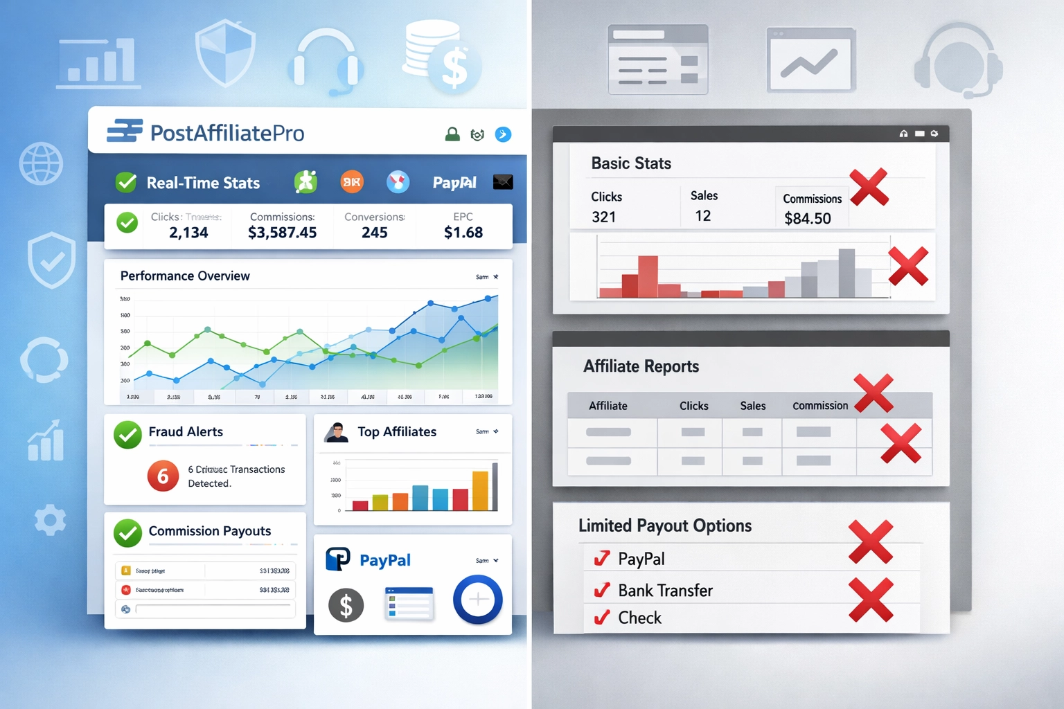 Comparison of PostAffiliatePro with competitor affiliate marketing software platforms