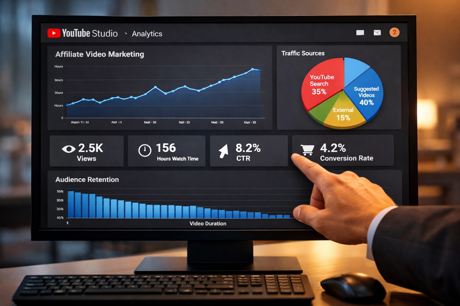 Dashboard di YouTube Analytics che mostra metriche chiave per l’ottimizzazione del video marketing di affiliazione