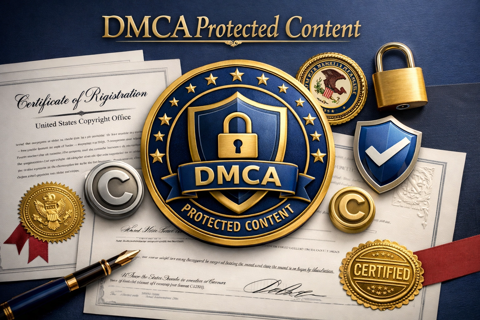 Badge di protezione DMCA e documentazione di registrazione del copyright