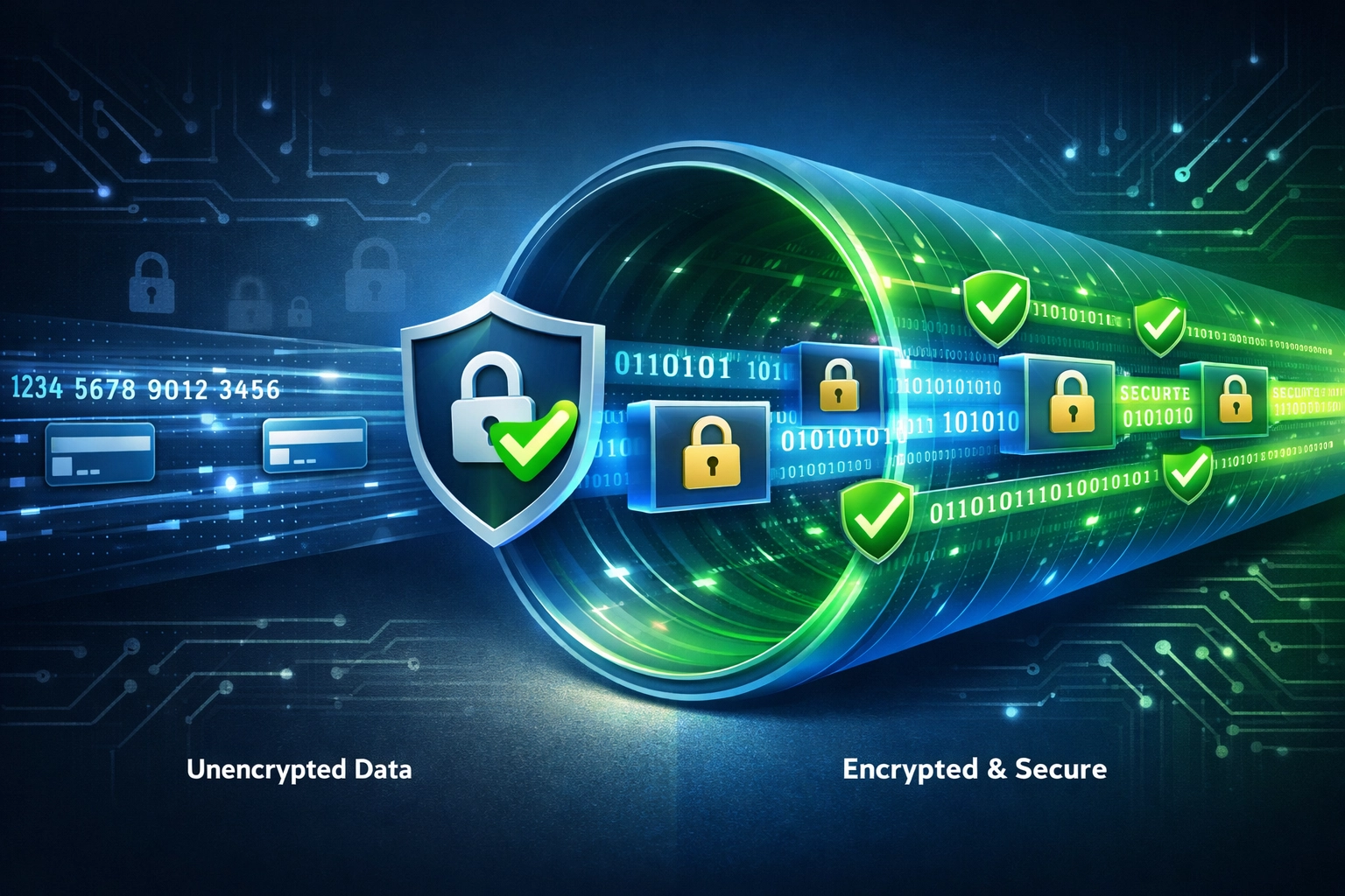 Visualizzazione della sicurezza dei pagamenti e della crittografia che mostra la trasmissione sicura dei dati