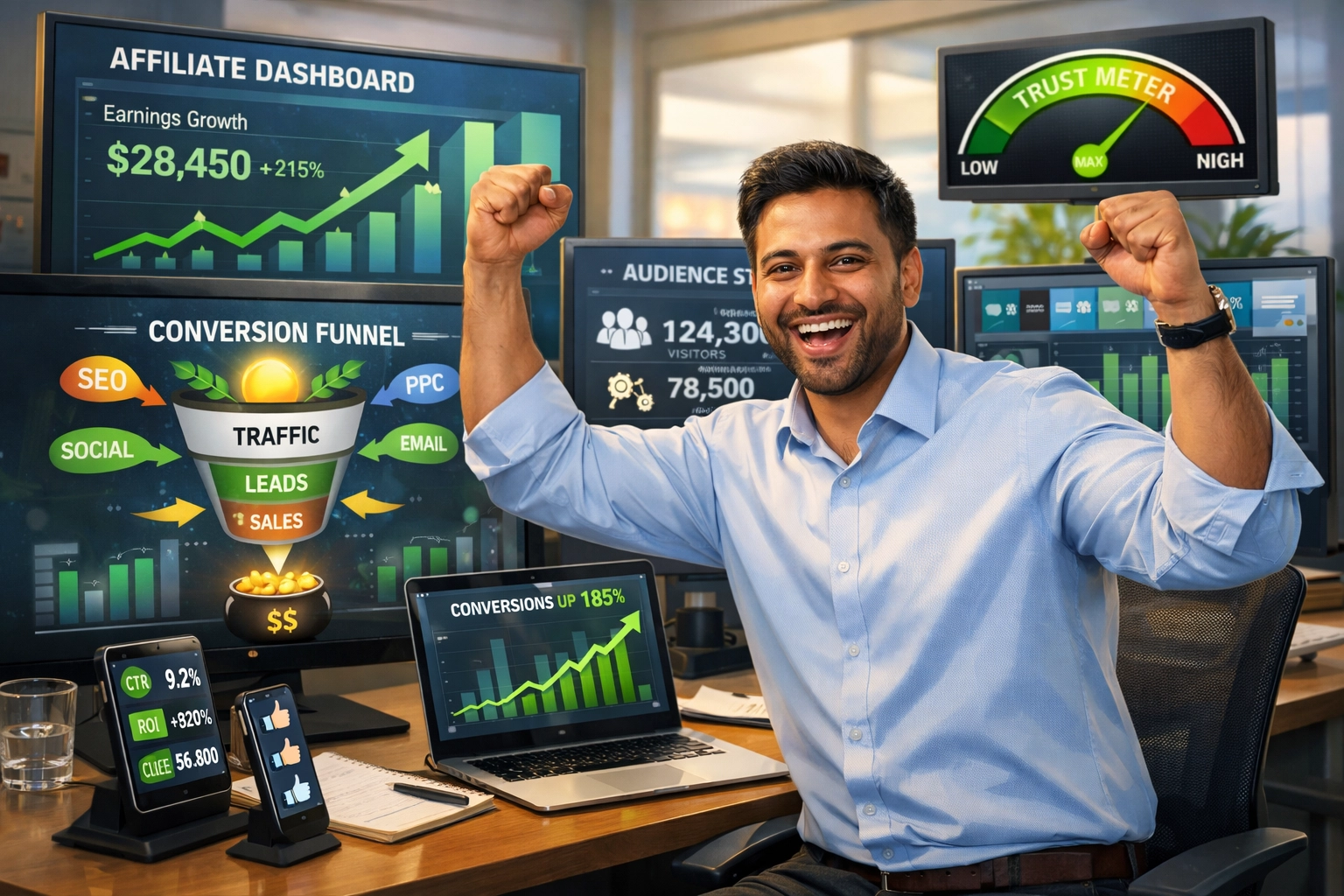 Successful affiliate marketer with growing traffic and trust metrics