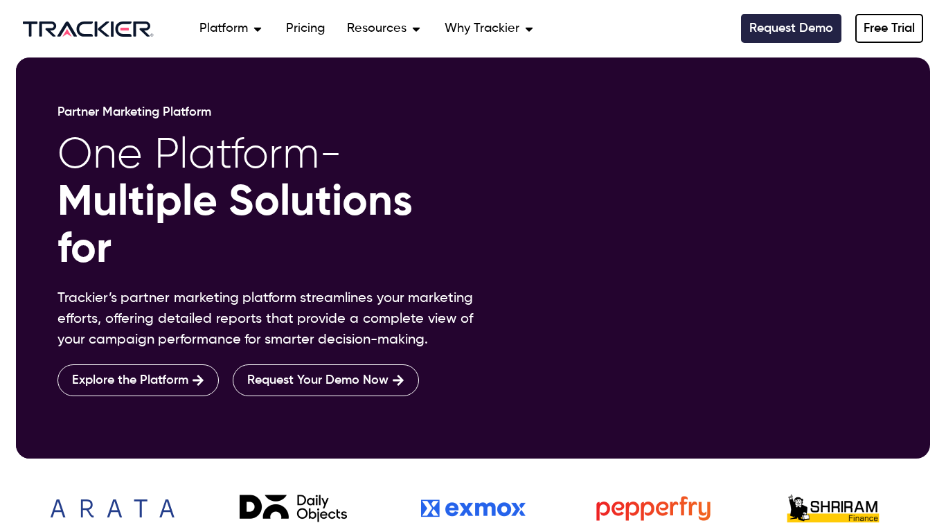 Homepage della piattaforma di affiliate marketing Trackier