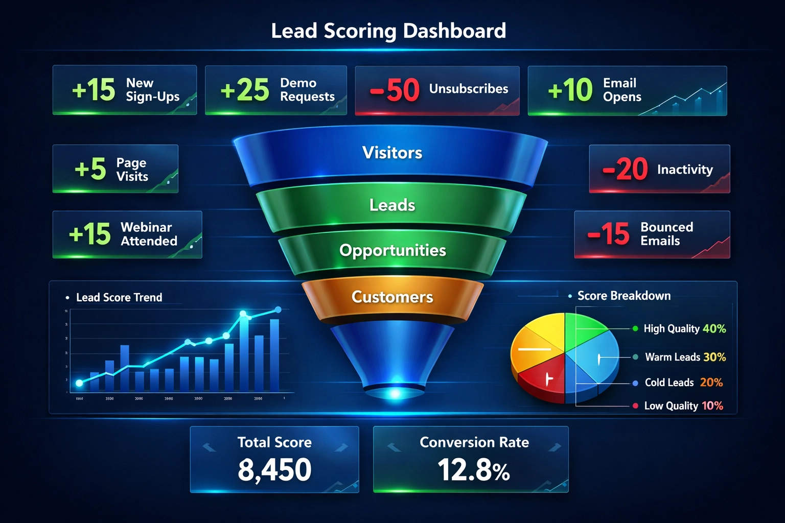 Dashboard di lead scoring con analytics e metriche di performance