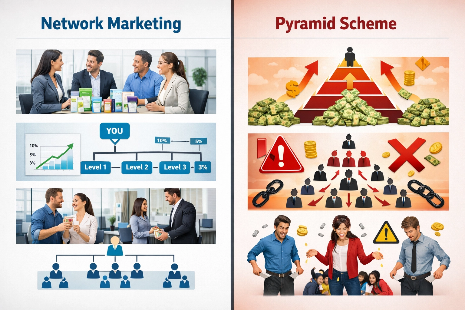 Marketing di Rete vs Schemi Piramidali: Differenze Chiave e Segnali di Allarme