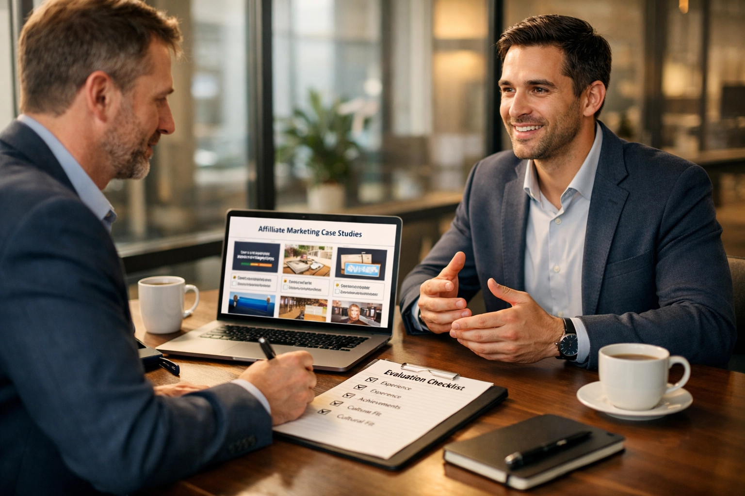 Professional business interview with affiliate marketing freelancer candidate