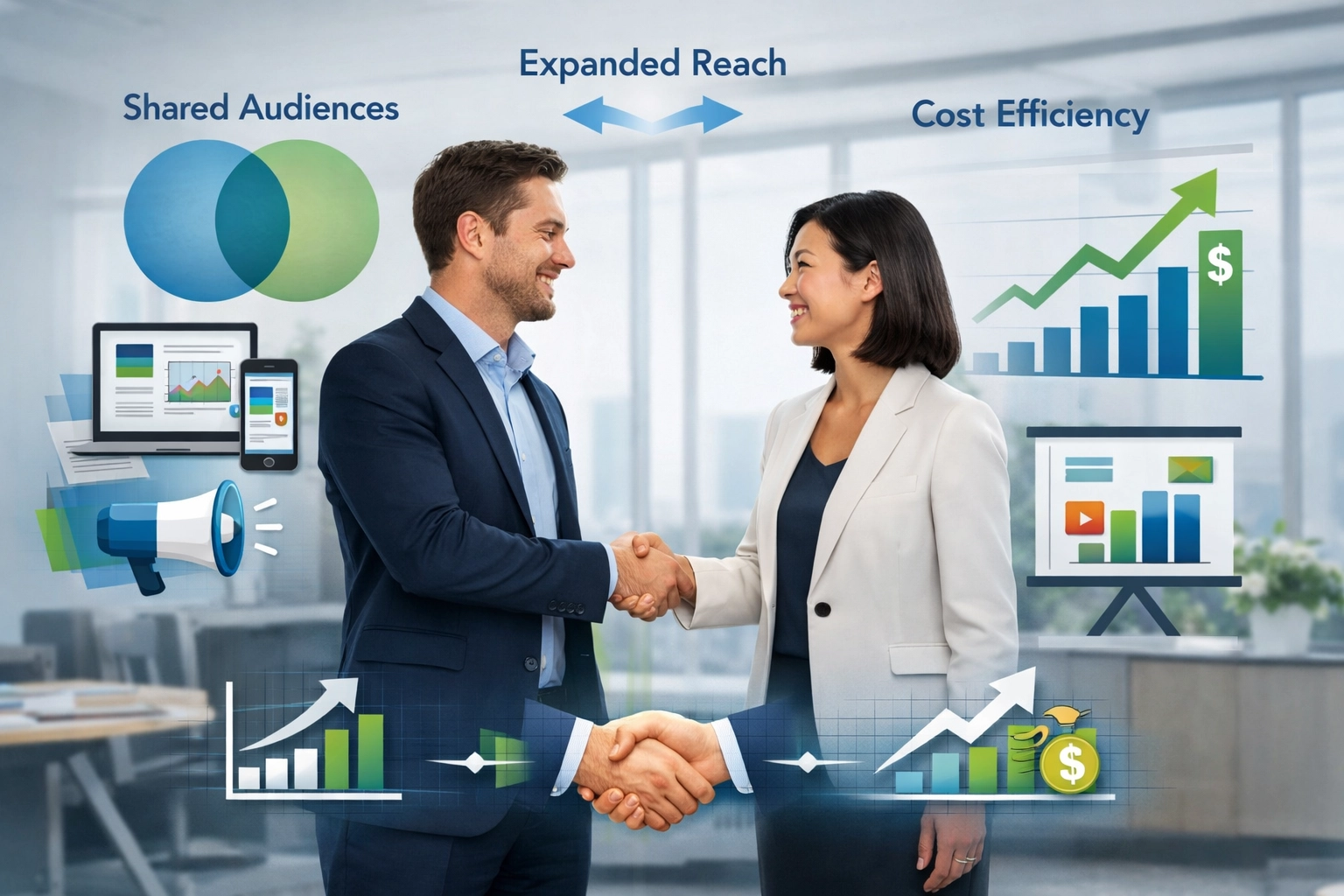 Visualizzazione di una partnership di co-marketing che mostra pubblici condivisi e portata ampliata