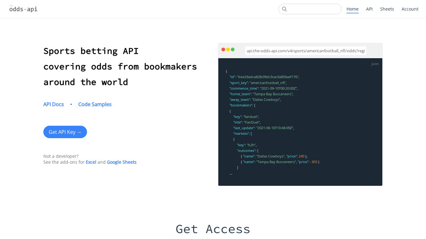 Homepage provider widget The Odds API