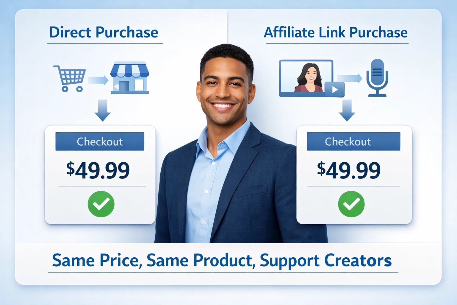 Confronto prezzi per il consumatore che mostra prezzi identici per acquisti diretti e affiliati