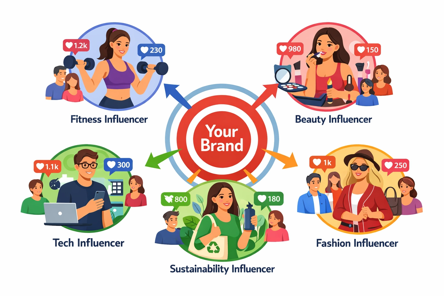 Visualizzazione del targeting di nicchia che mostra micro-influencer in diversi settori collegati al brand target