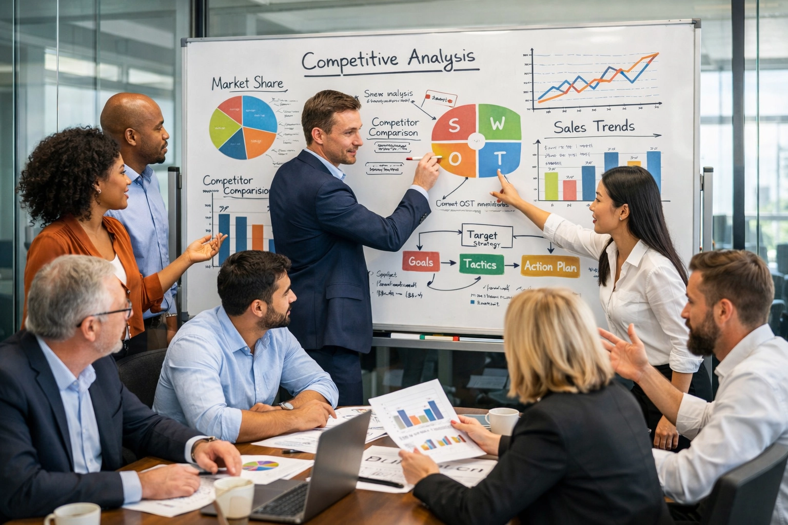 Collaborazione di team su strategia e analisi competitiva