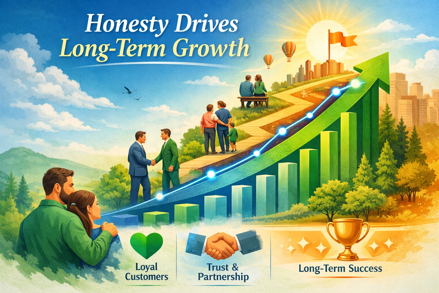 L’onestà guida la crescita a lungo termine - Visualizzazione della crescita con grafico in ascesa