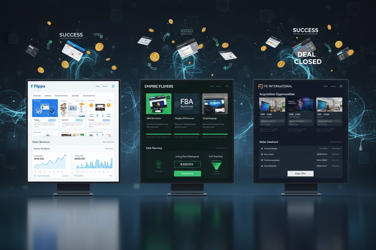 Comparison of marketplace platforms Flippa, Empire Flippers, and FE International for selling affiliate sites
